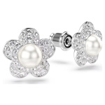 Ariana Grande x Swarovski stud earrings Crystal Pearl, Round cut, Flower, White, Rhodium plated